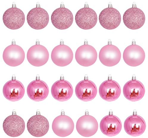 KASESSS 24 Pezzi Palline di Natale Rosa, Palline Albero di Natale Rosa, 3cm Palle Natalizie Plastica, Addobbi Natalizi rosa, Palle di Natale per Feste di Nozze Decorazioni Festa Casa Cortile Giardino