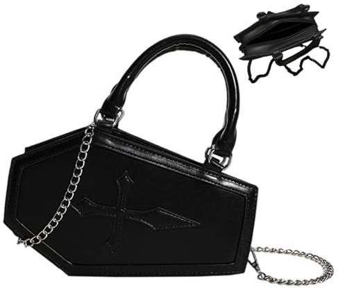 NIDONE Gothic -Geldbörse, Halloween -Geldbörse für Frauen PU Cross Sarg Sarg Gothic Halloween Coffin Bag Top Griff Crossbody Tasche