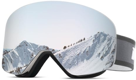 Meeloog Magnetic Ski Goggles Frameless Interchangeable Lens, UV Protection Snow Goggles, Snowboard Gear for Men Women Youth