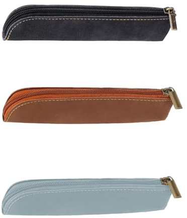 YFTRFR 3 Stück Federmäppchen aus Leder, Tragbare Stifteetuis Schöne Vintage-Design Schmal Dünn Weich mit Reißverschluss für Stifte, Marker, Make-up, Schule und Büro, Reisen(3 Farbe)
