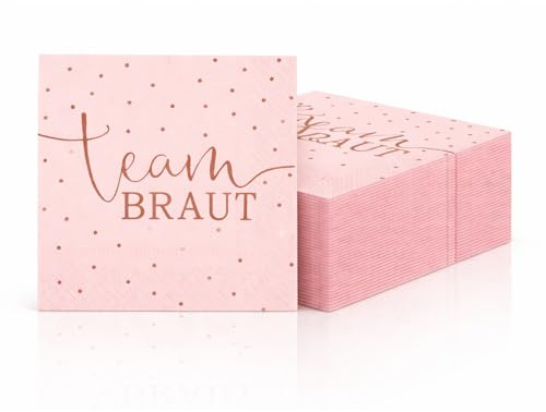 40 Stück Servietten Team Braut in Rosa Roségold - Edle Papierservietten gepunktet für Bride - Stilvolle jga deko und jga accessoires frauen Tischdeko 3-lagig 33x33cm