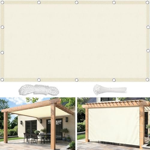 Toile D'ombrage 4x6M Imperméable Rectangulaire Voile Ombrage Filet D'ombrage Bâche Ombrage Polyester Protection UV Solaire pour Jardin Balcons Terrasse Pergola avec Oeillet Cordon Crème