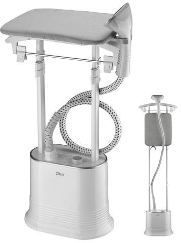 Zilan Piastra a vapore 2 in 1 con asse da stiro, 2000 W e spazzola a vapore per 30 secondi, riscaldamento rapido, vapore tessile – stazione di ferro da stiro professionale vapore verticale e stiratura