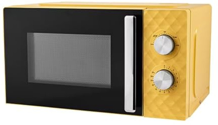 Yellow 17L Diamond Texture Manual Microwave Oven, Retro Style, Compact Countertop Design