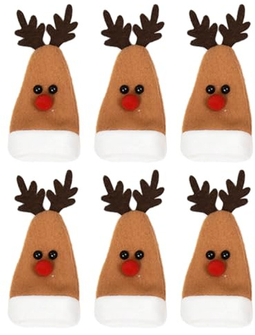 VALICLUD 6 Stück Weihnachtsflaschenverschlüsse mit Hirschmotiv aus Waschbarem Flanell Kreative Flaschenhüllen für Weinflaschen und Dosen Dekoration für Zuhause und Feiertage