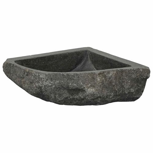 Lavabo angolare in pietra di fiume, 37 x 37 x 12 cm, da appendere alla parete, per bagno, WC degli ospiti e giardino