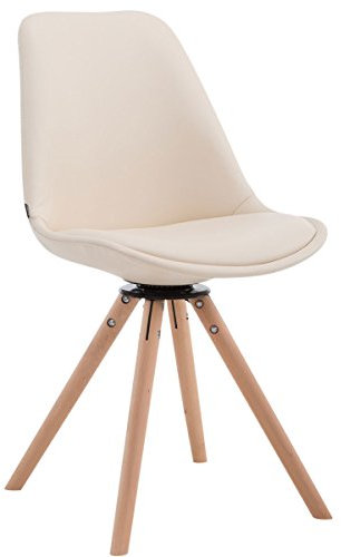 Chaise Scandinave Calais Similicuir Pieds Bois De Hêtre Ronds I Chaise Pivotante avec Dossier I Chaise Design Retro, Couleur:crème, Couleur du Cadre:Natura