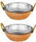 Zap Impex Lot de 2 plats indiens en cuivre et acier inoxydable martelé Karahi pour plats indiens et pièces de service 15 cm de diamètre
