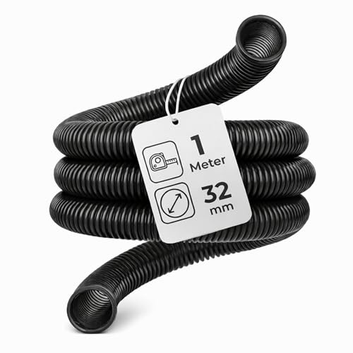 Microsafe® manguera de aspiración 32 mm por metro DN32 (32 mm interior / 40 mm exterior) – manguera industrial robusta y flexible para aspiradores en seco y húmedo – 1 metro