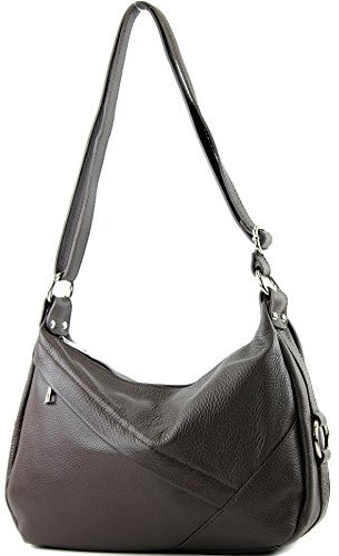 modamoda de -T164 - ital Schultertasche Umhängetasche aus Leder, Farbe:Dark Chocolate