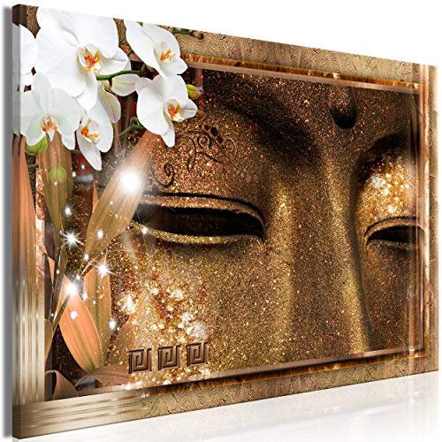 decomonkey Bilder Buddha Orchidee 120x80 cm 1 Teilig Leinwandbilder Bild auf Leinwand Wandbild Kunstdruck Wanddeko Wand Wohnzimmer Wanddekoration Deko Blumen Zen