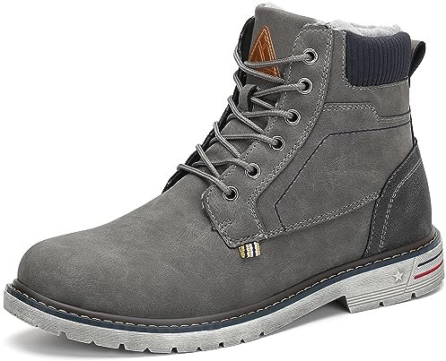 Mishansha Herren Winterschuhe Warm Gefüttert, Rutschfest & Wasserabweisend, Bequeme Winterstiefel Ohne Reißverschluss für Breite Füße, Klassische Winter Boots Grau 48 EU