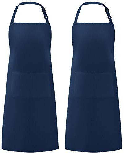 Syntus Confezione da 2 grembiuli regolabili resistenti alle gocce d'acqua con 2 tasche da cucina per barbecue da disegno, donne e uomini Chef, blu nautico