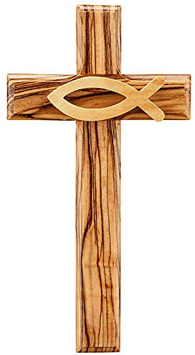 MaMeMi Olivenholz-Kreuz mit Fisch