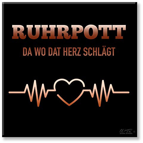 WB wohn trends Deko-Fliese, Ruhrpott da wo dat Herz Schlägt, schwarz, Foto-Fliese Wand-Bild Deko-Schild 15x15cm