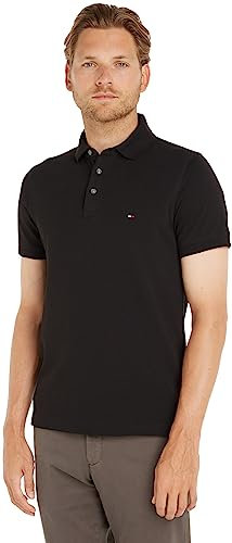 Tommy Hilfiger Men’s Short Sleeve 1985 Slim Fit Polo Shirt, Black (Black), XS