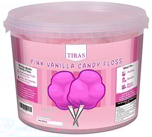 Pink Vanilla Candy Floss - Prepared Fluffy Cotton Candy, Perfect for Parties and Events - Large Candy Floss Tub (500g)