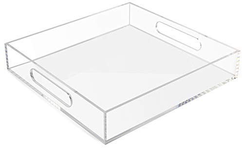 Tasybox Serviertablett aus Acryl, transparent, dekoratives Serviertablett mit Griffen, für Küche, Esszimmer, Tisch, Ottoman, Schminktisch, Arbeitsplatte, 30,5 x 30,5 cm