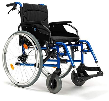 FabaCare Rollstuhl mit Trommelbremse D200-V, Leichtgewicht Faltrollstuhl, vieles Einstellbar, faltbar, Premium Transportrollstuhl, Sitzbreite 48 cm