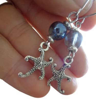 ๑ஐ• SEESTERN & BLAUES SEIFENBLASEN GLAS •ஐ๑ schöne Ohrringe an einmaligen Haken