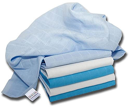 Mulltücher/Mullwindeln/Spucktücher / 6er Pack, 70x70cm, Blau Weiß, schadstoffgeprüft Öko-Tex Standard 100, 100% Baumwolle, doppelt gewebt, Premium Qualität