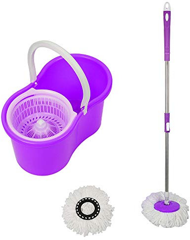 Willonin Set di mocio rotante, mocio con tecnologia di rotazione ad alta efficienza, doppia drive, impugnatura spessa pressata a mano (viola)