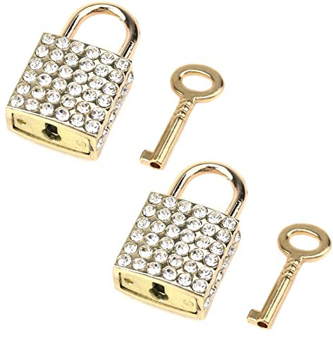 Tighall Lot de 2 petits cadenas décoratifs carrés en alliage de zinc doré avec clé pour bagages, armoire, sac à main, boîte à bijoux