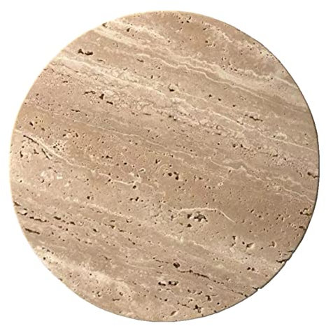 StonePlus Natürliches rundes Marmortablett, glattes Gebäckbrett für Desserts, Käse, Kaffee, beidseitig matt (beigefarbenes Travertin)