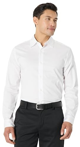 Amazon Essentials Men's Regular Fit Long Sleeve Wrinkle Resistant Stretch Dress Shirt, White, M