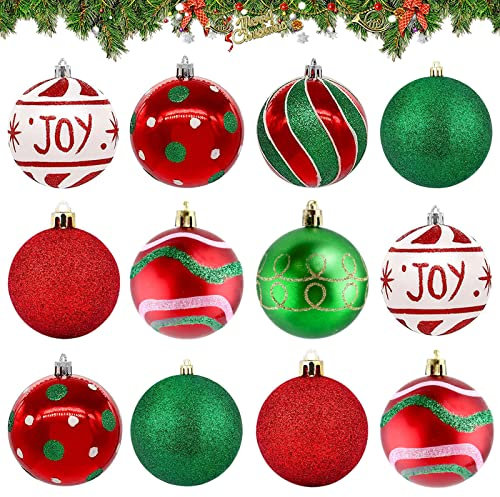 Weihnachtskugeln Unzerbrechlich, 16 Stück, Weihnachtsbaum Kugeln, Kunststoffkugeln Weihnachten, Weihnachtsbaumkugeln, Plastik Weihnachtsbaumkugeln, für Weihnachtsbaumschmuck Dekoration (Rot Grün)