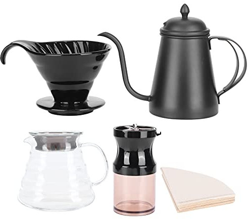 Natudeco Coffee Making Kit Coffee Equipment Pour Over Coffee Pot Dripper Set All in 1 Coffee Accessories Tools Pour Over Coffee Maker Gift Set Coffee Maker Grinder Filter Paper Kit Gift Box Set