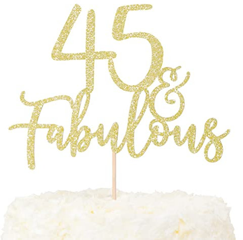 LOVENJOY 45 und Fabulous Geburtstag Tortendeko Gold Glitter 45. Kuchen Topper für 45th Birthday Party Cake Dekoration Glittery
