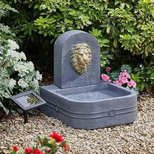 Garden Mile Lions Head Cascade ad energia solare giardino fontana solare grigio acqua fontana per interni ed esterni cascata ornamentale cascata per giardino, casa, prato, patio, terrazza