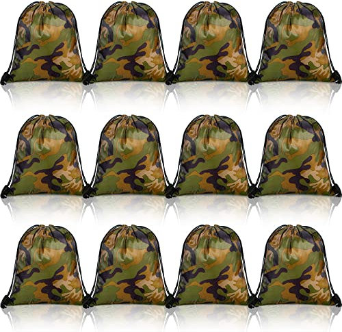 Tondiamo 12 Stück Camo Tasche Kordelzug Rucksack Camouflage Kordelzug Taschen Armee Cinch Camo Polyester Pack Bulk Woodland Rucksack