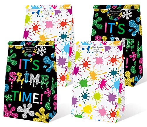 24 Pack Slime Party Favors Goodie Bags Painting Candy Gift Treat Bags with Stickers, Slime Art Theme Birthday It's Slime Time Party Decorations Supplies