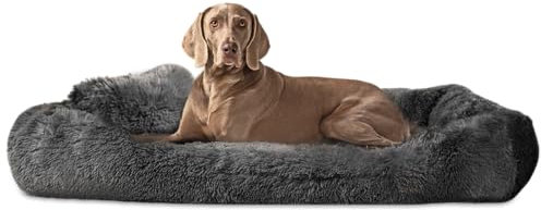 tierlando® Orthopädisches Hundebett Pedro Shaggy – kuschelig, flauschig, waschbar, herausnehmbar Langer Plüsch, Langflor Größe: 160x110cm | Farbe: 02 Graphit
