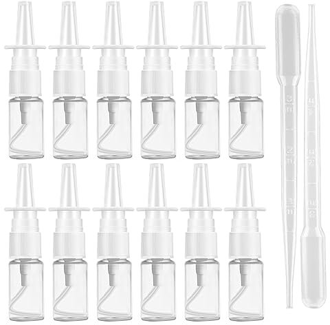 Ailvor 12 Stück Nasenspray Flasche Leer, Nachfüllbare Zerstäuber mit 2 Tropfer, Nasensprayflasche Sprühflasche mit Feinem Sprühnebel für Kosmetik, Parfüm, Salzwasser (10ml)