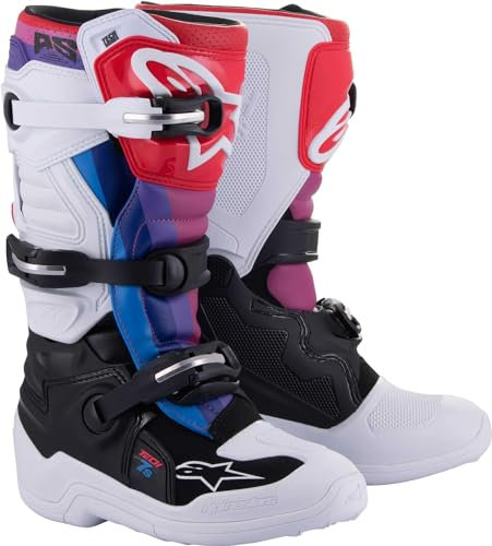 Alpinestars Tech 7S - Stivali da motocross per ragazzi, Bianco/Nero/Arcobaleno, 37 EU
