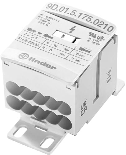 Finder Verteiler weiß 12-polig 16mm² 175A 1000V/AC 1500V/DC Leitertyp = L, N, PE 9D.01.5.175.0210