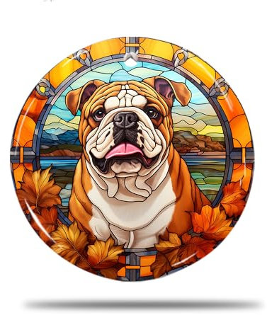 Keramik Weihnachts Ornamente, 7.3Cm Herbstlicher Englischer Bulldoggen-Hundevektor Weihnachtsbaum Deko Weihnachtsanhänger Dekohänger Weihnachtsbaumschmuck