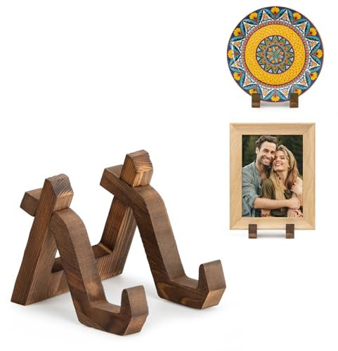 ANBOXIT Soporte Platos Decorativos de Madera - Elegante Soporte para Platos - Marcos para Cuadros Decorativos Expositor de Portafotos, Soporte Vinilos - 10,2 cm