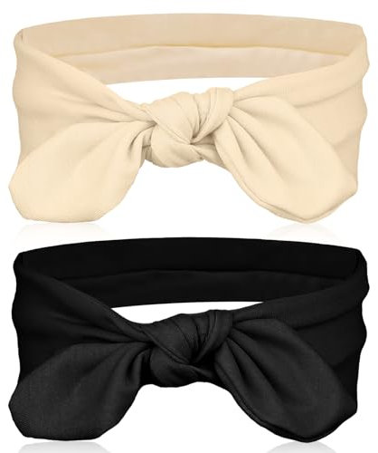 2 Pack Black Headband with Bow Headband for Women, Head Band with Bow Hair Band Khaki Wire Headband with Bow Wrap, Headband Bows for Women, Rabbit Ear Bow Headbands for Girls