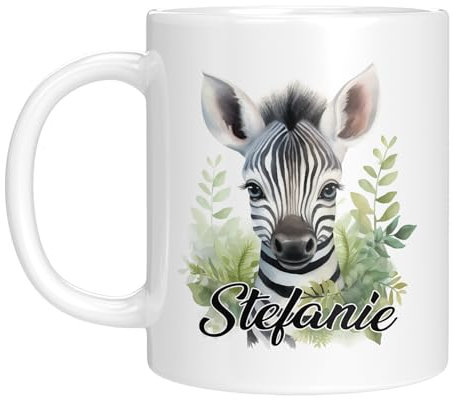 TassenTicker - Personalisierte Kindertasse mit Namen - mit Tieren - für Jungen & Mädchen - Tasse - Geschenk - Geburtstagsgeschenk - Namensgeschenke - Keramik - 330 ML (Zebra)