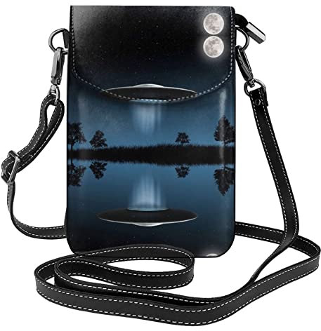 Tradegnow Sac à bandoulière en cuir imprimé oiseau et fleur pour téléphone, petit sac à bandoulière pour téléphone portable, porte-monnaie pour femme, avec sangle réglable, Soucoupe volante a, Taille