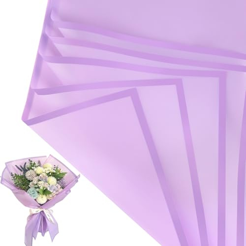 Jutieuo Geschenkpapier mit violetten Blumen, wasserfest, violetter Rand, Blumenstrauß, Geschenkpapier für Floristen, 57,9 x 57,9 cm, 20 Blatt