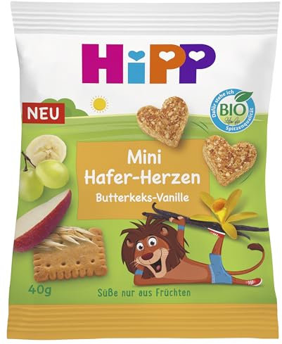 HiPP Bio für Kinder Mini Hafer-Herzen Butterkeks-Vanille, 40g, 12er Pack (12x40g)