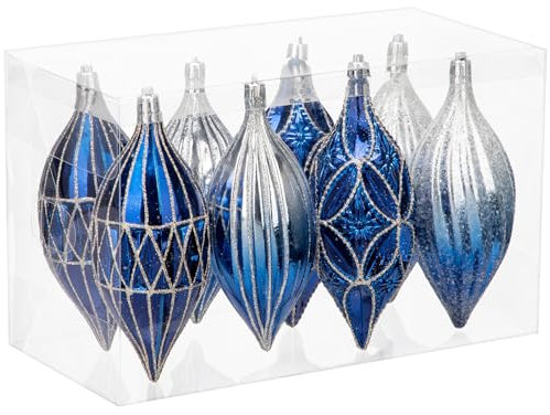 Hollyone 17x7 cm Large Christmas Baubles, 8PCS Ombre Blue Baubles for Christmas Tree Decorations, Giant Xmas Balls Teardrop Hanging Ornaments for Party Wedding Tree Decor