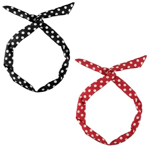 Lot de 2 Bandeaux à Pois pour Femmes et Filles - Style Bandana Rétro Accessoires des Années 50, Bandeau en Fil de Coton Ajustable avec Imprimé(rouge,noir)