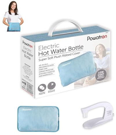 POWATRON Rechargeable Electric Hot Water Bottle Soft & Cosy Hand Body Warmer Massaging Heat Pad Prefilled Over-Heat Protection Portable Heating Pad For Pain Relief Cramps Sore Muscles Arthritis Relief