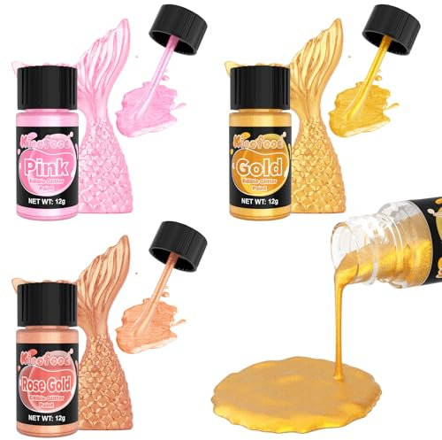 Edible Glitter Paint - 3 Colours Metallic Food Colouring, Edible Gold Luster Dust for Cake Decorating, Icing, Donuts, Cooking, Cupcakes -10ml